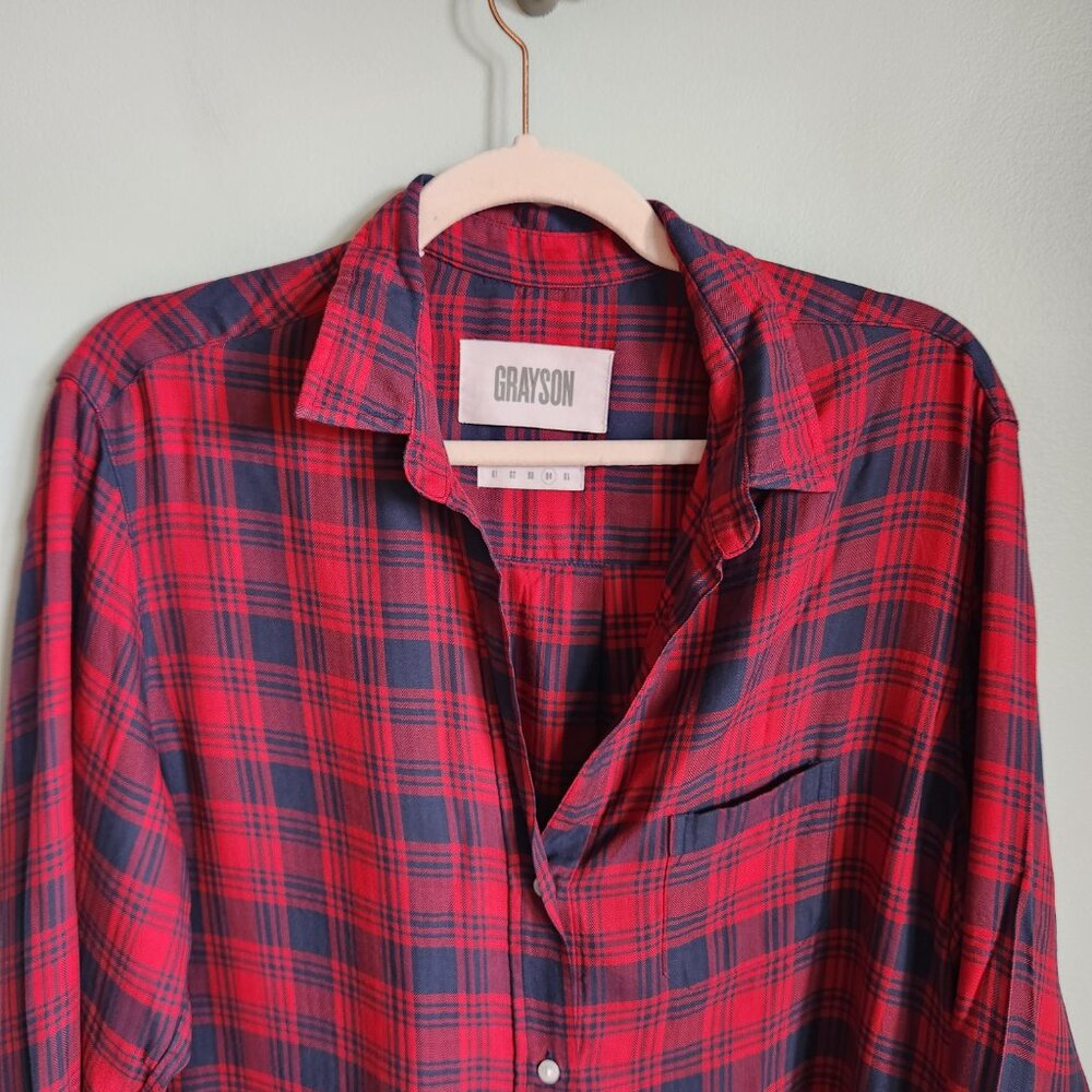 Grayson Shirt Women's Large Blue Red Plaid 4 The Hero Button Front Shirt - Picture 2 of 11